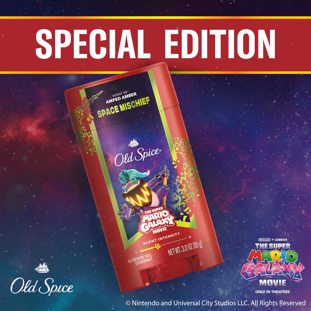 Old Spice Super Mario Galaxy Edition label showing playful collaboration branding