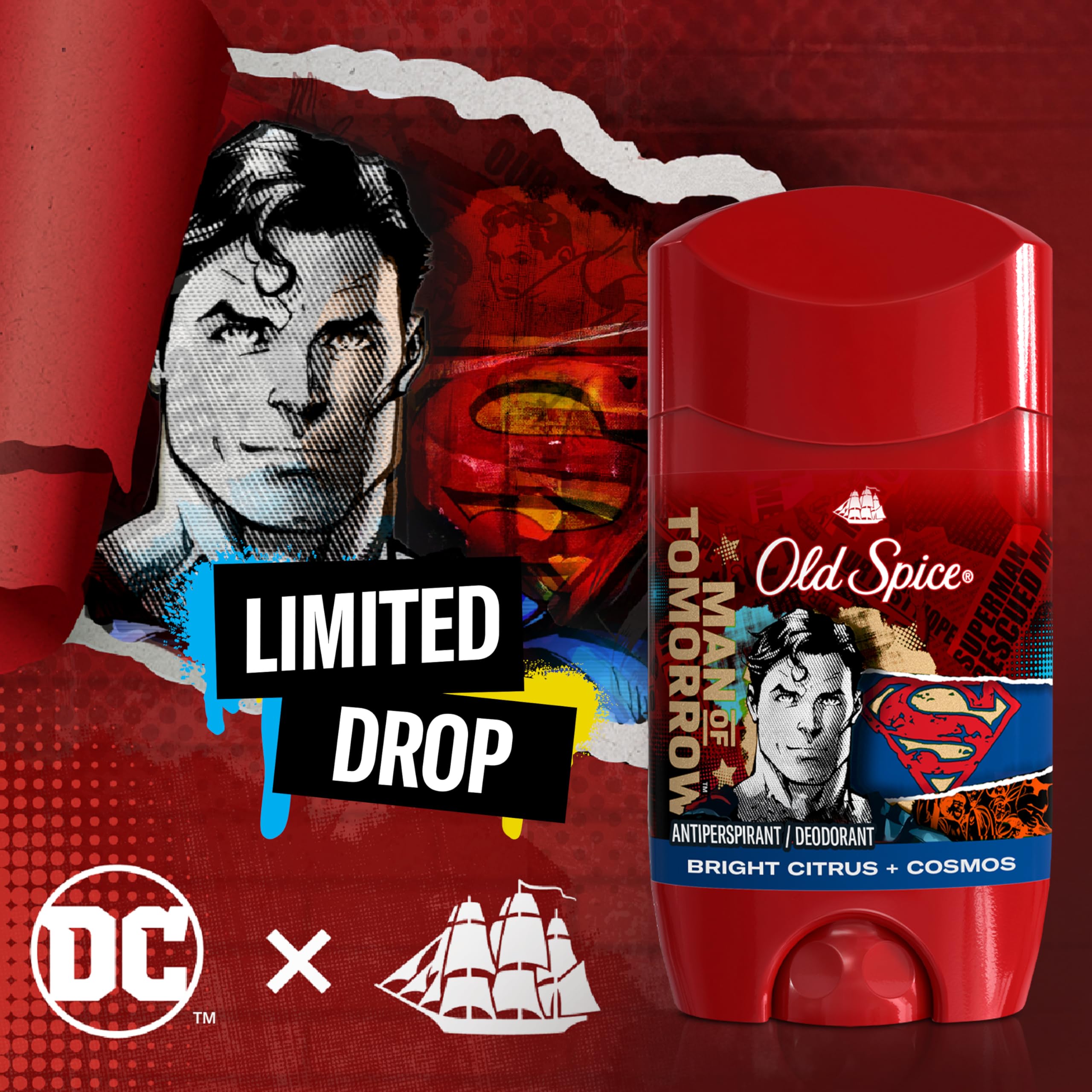 Old Spice Superman 24-7 protection label communicates all-day defense against sweat and odor.