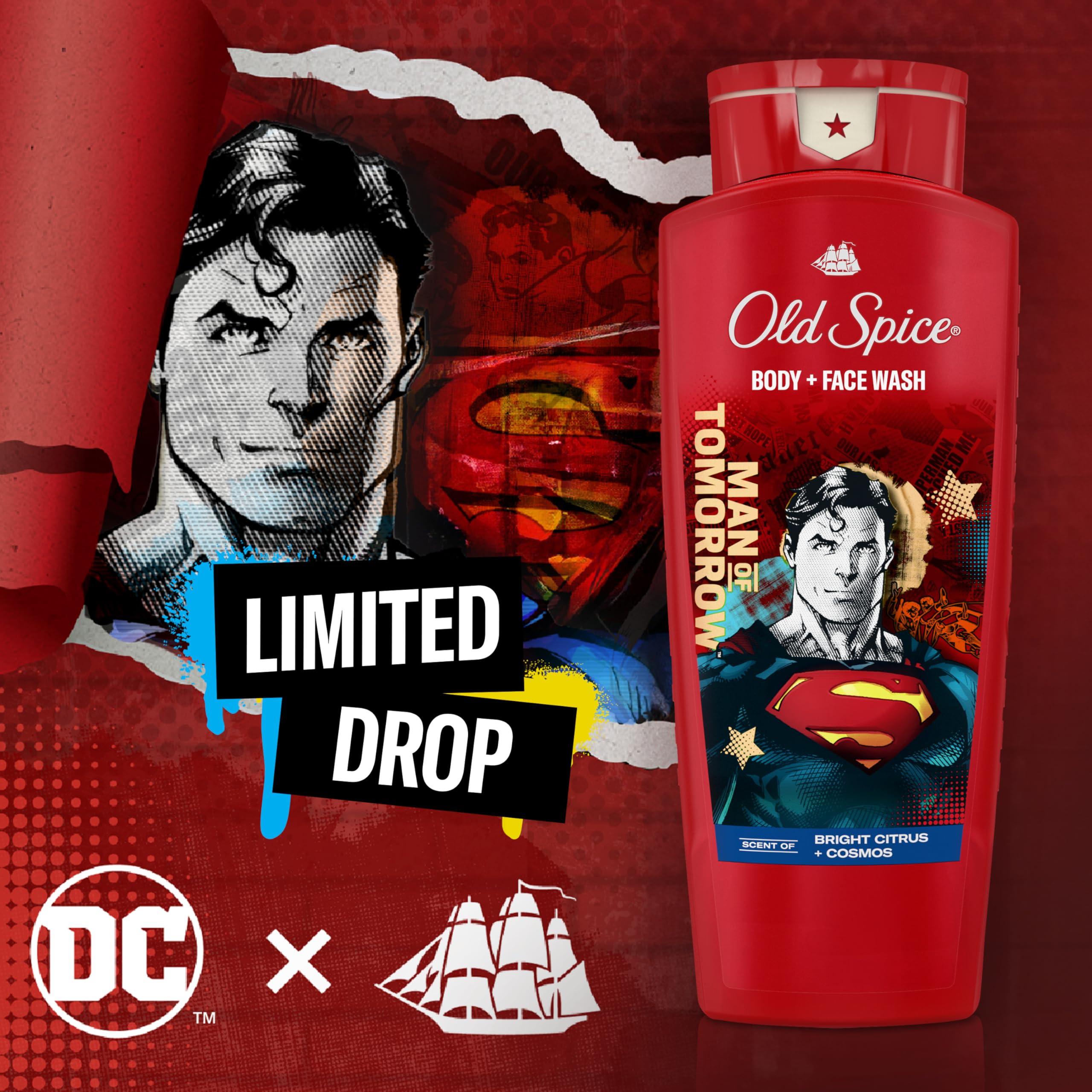 Old Spice Superman, 3X defensa, limpieza completa y aroma heroico.