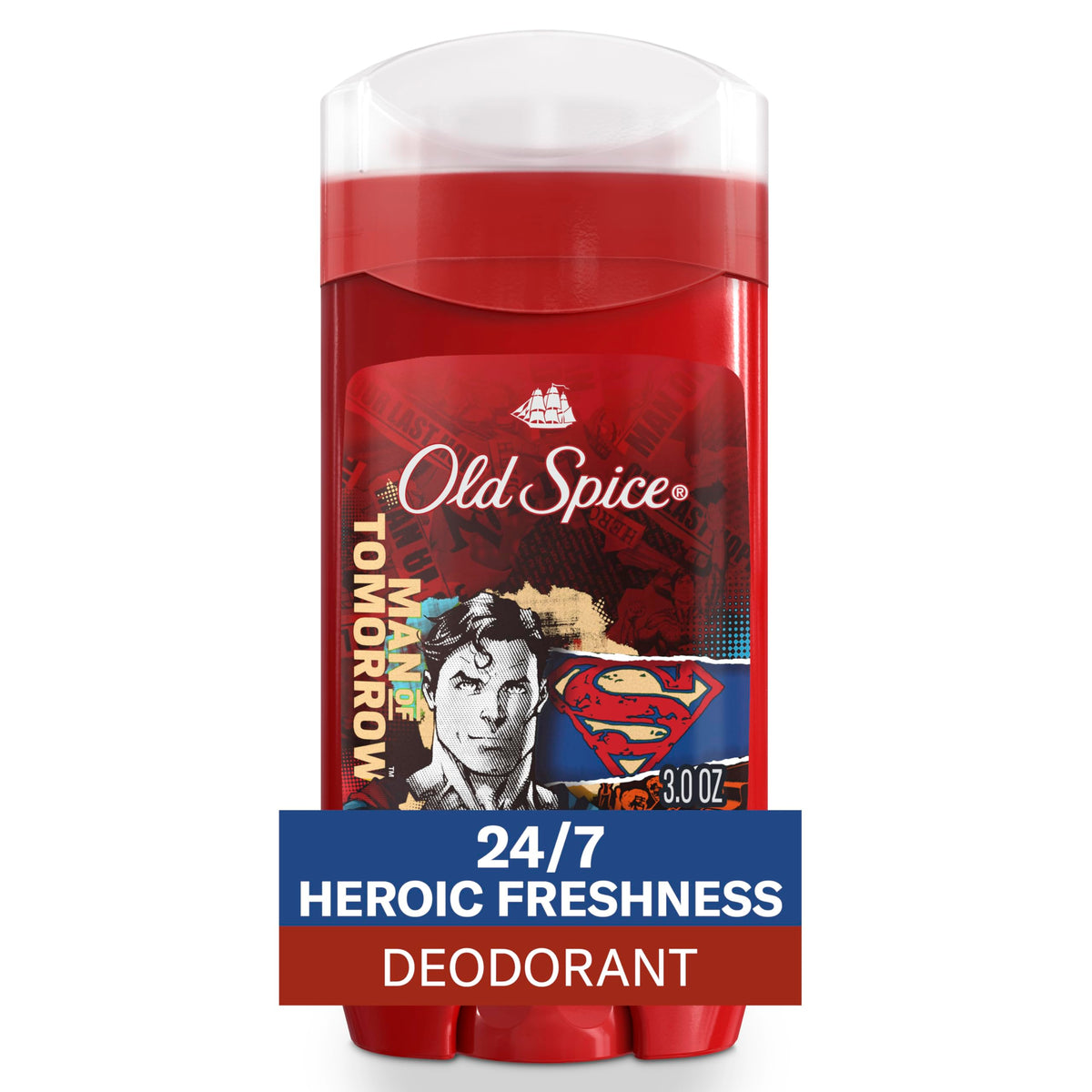 Desodorante Old Spice Superman en empaque de 3 oz con protección duradera.