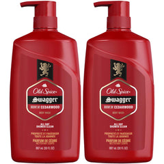 Old Spice Swagger bottle front view, cedarwood and lime scent energize your shower.
