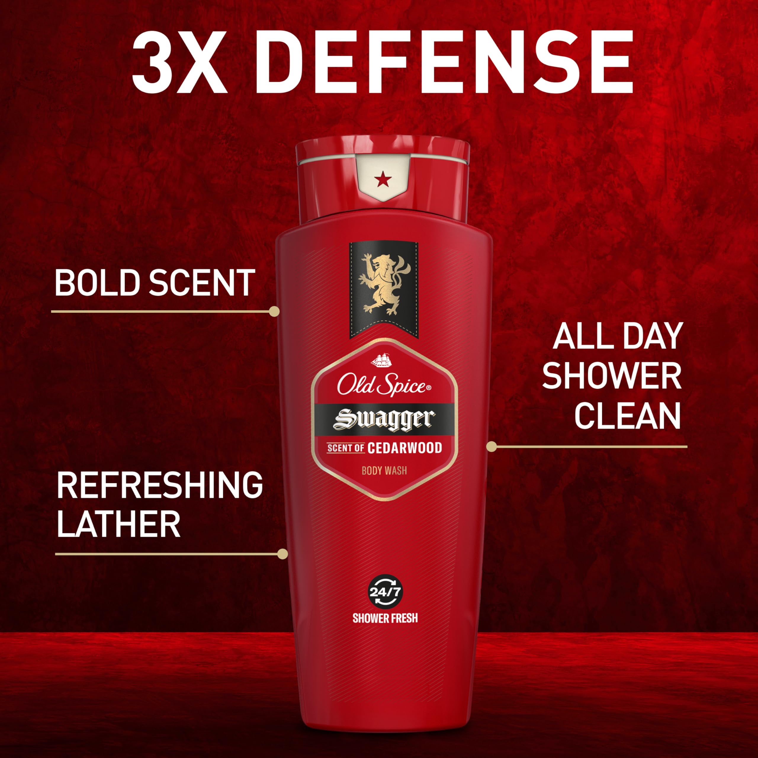 Old Spice Swagger bottle label, bold red zone design for confidence