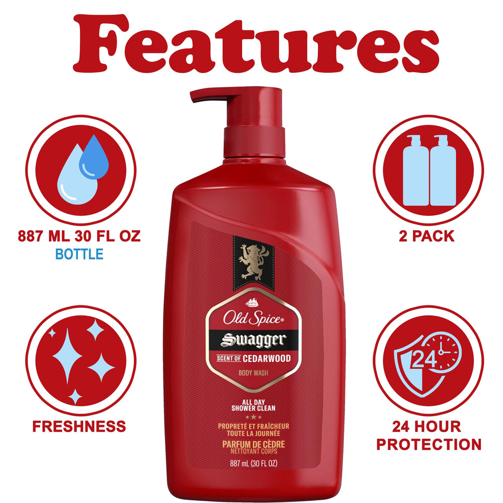 Old Spice Swagger bottle pour, foamy lather ready for a refreshing cleanse.