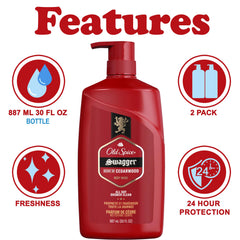 Old Spice Swagger bottle pour, foamy lather ready for a refreshing cleanse.