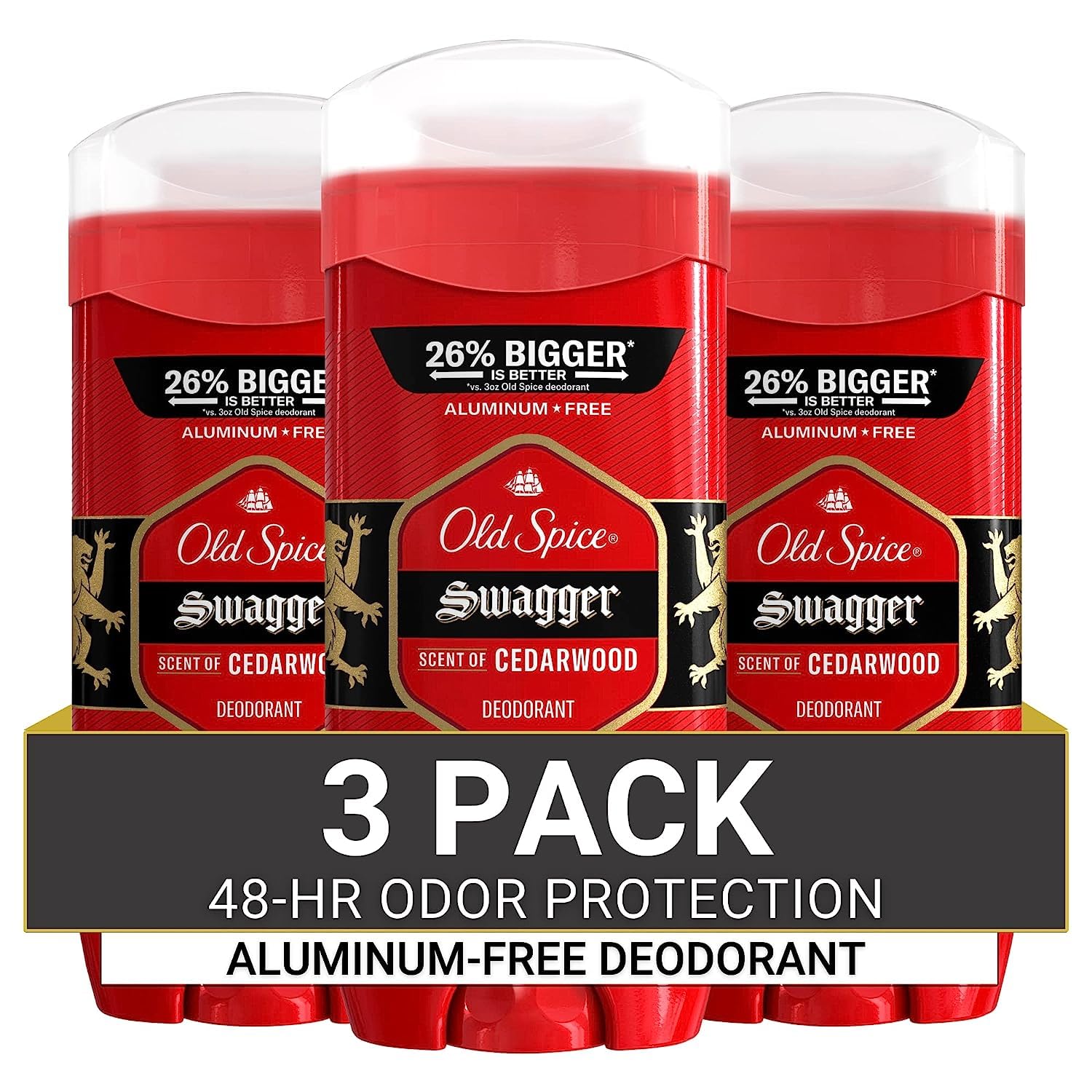 Old Spice Swagger cedarwood deodorant stick delivers all-day odor protection for active men.