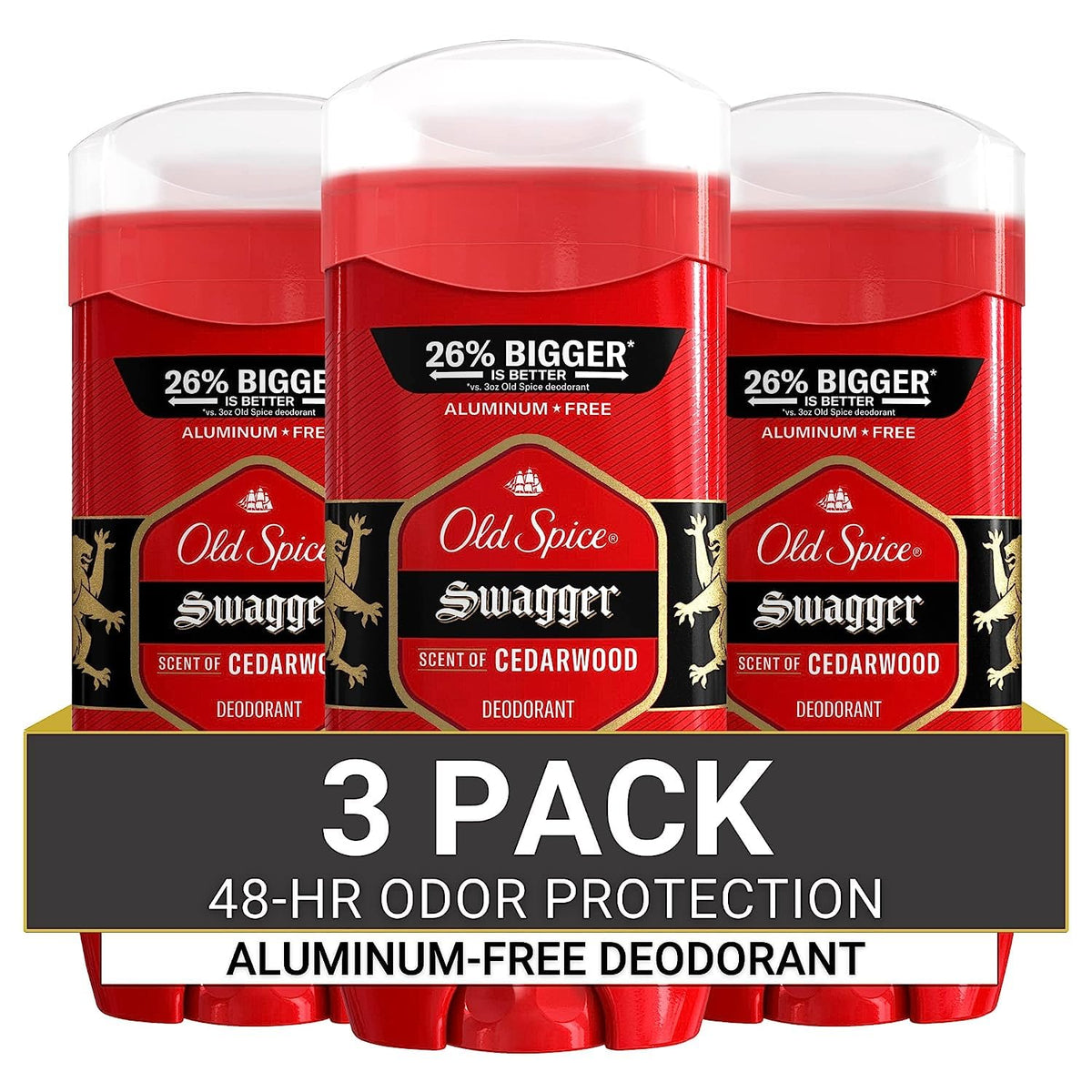 Old Spice Swagger cedarwood deodorant stick delivers all-day odor protection for active men.