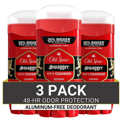 Old Spice Swagger cedarwood deodorant stick delivers all-day odor protection for active men.