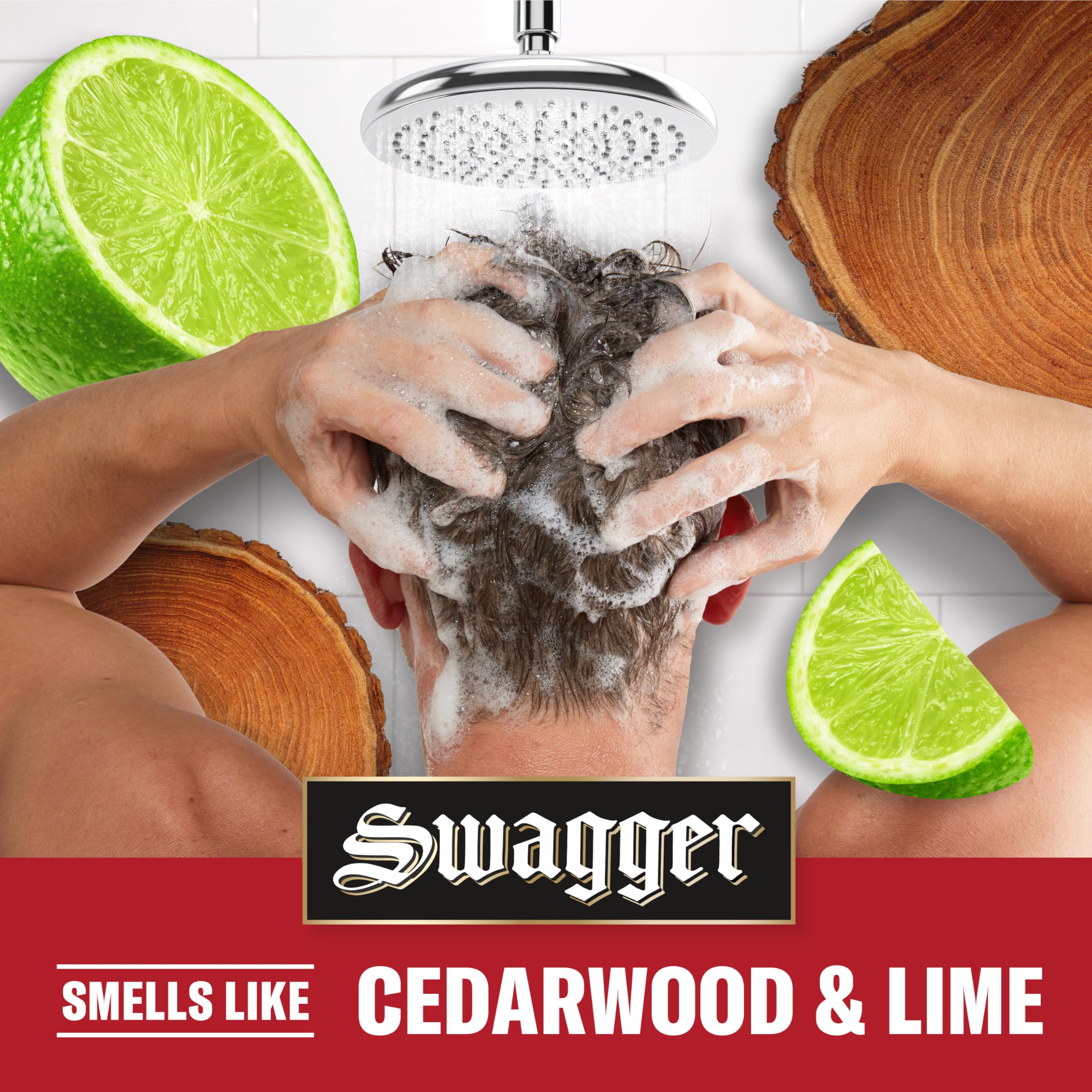 Old Spice Swagger 2in1 pump illustrates dirt and oil removal in one wash.