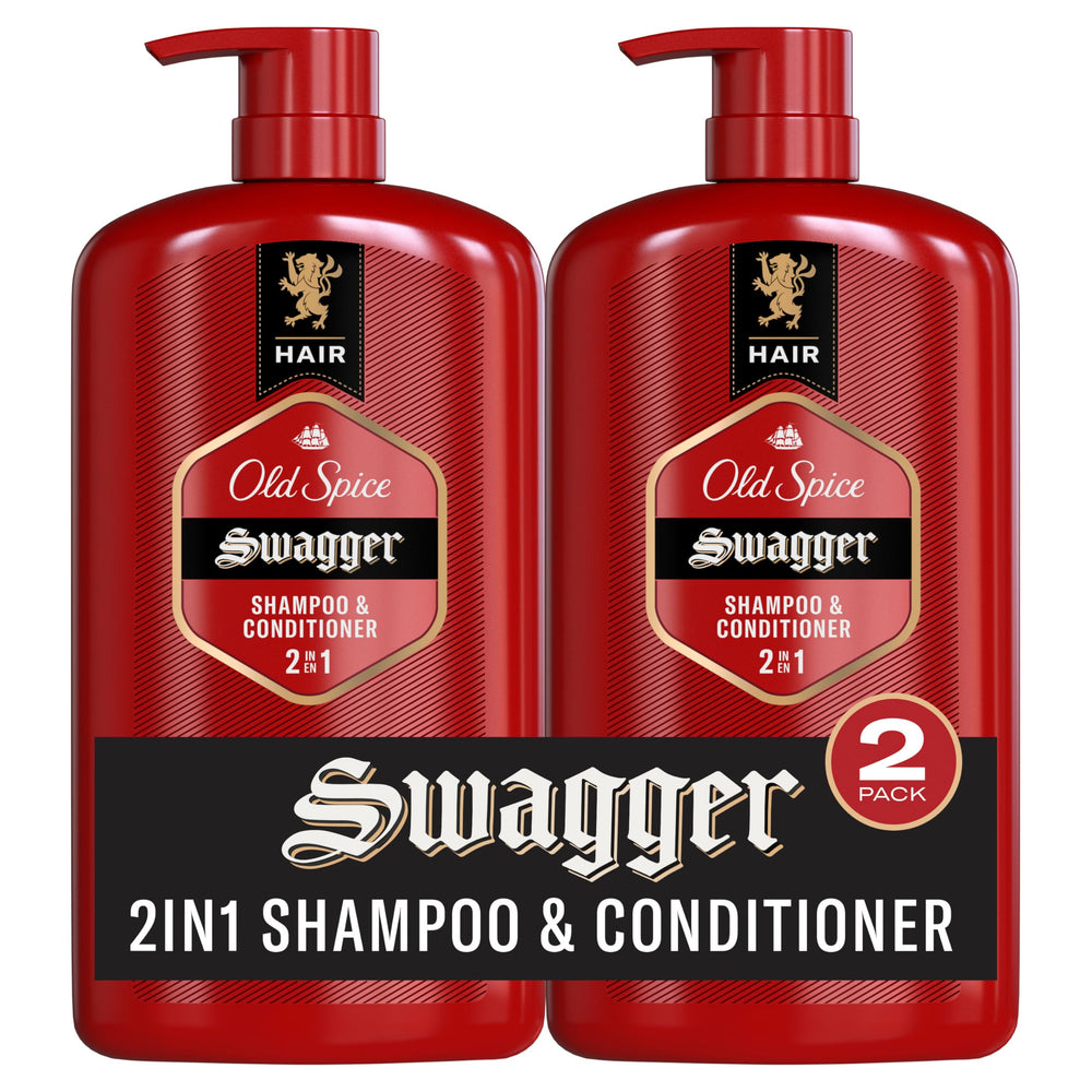 Old Spice Swagger dos-en-uno en botella para cabello limpio y revitalizado.