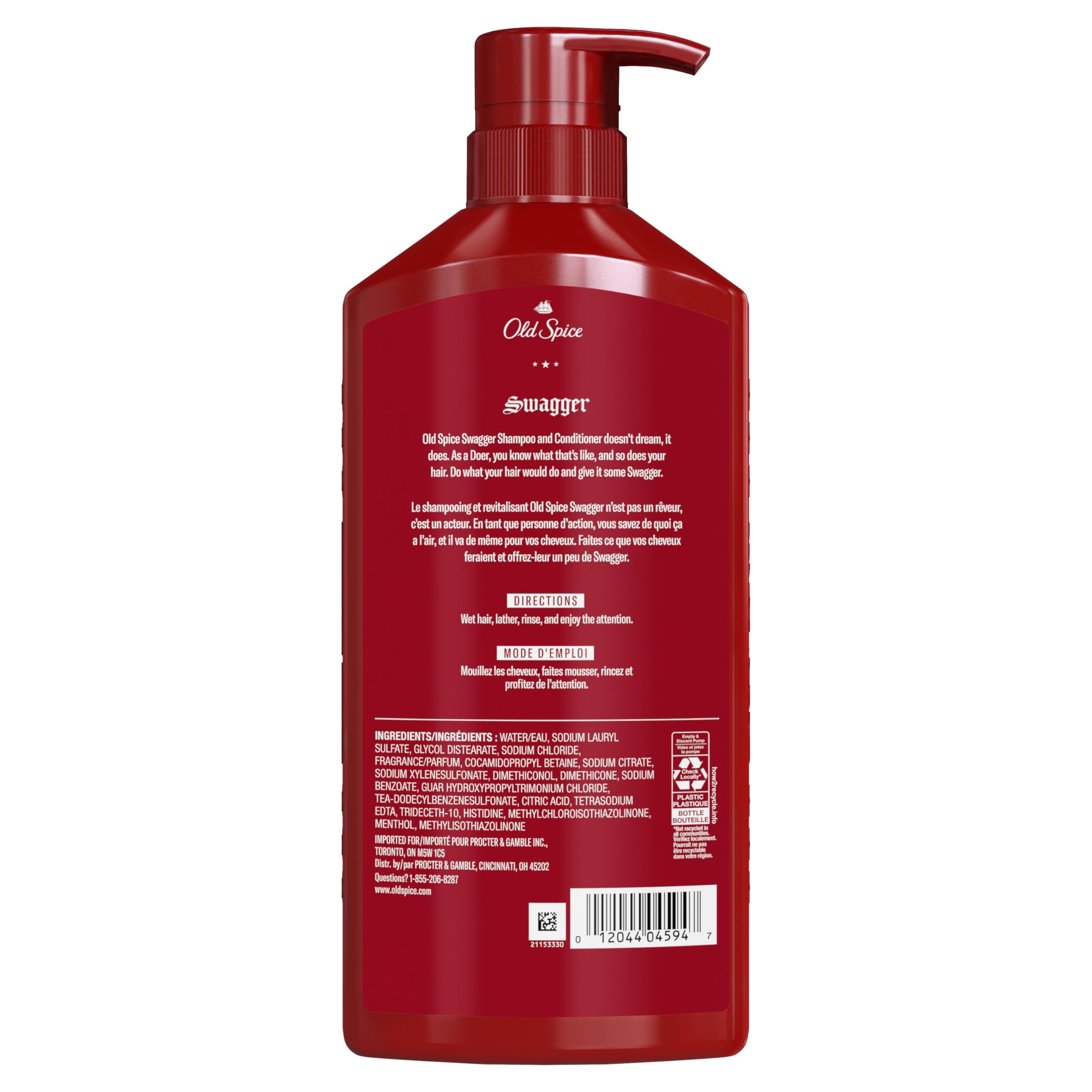 Old Spice Swagger on a shower shelf conveys practical all-in-one care.