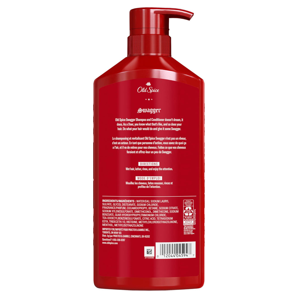 Old Spice Swagger on a shower shelf conveys practical all-in-one care.