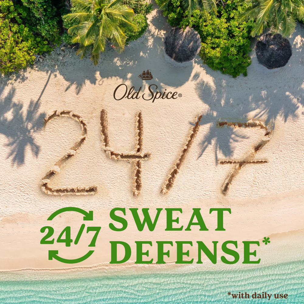 Old Spice Sweat Defense Fiji scent image evokes tropical freshness for odor control.
