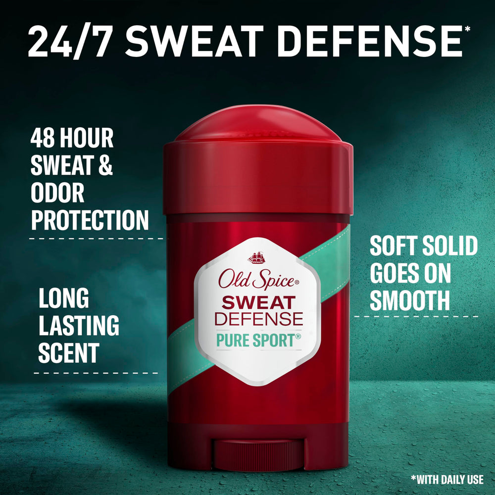 Old Spice Sweat Defense Soft Solid: empaque con logotipo visible y diseño ergonómico.