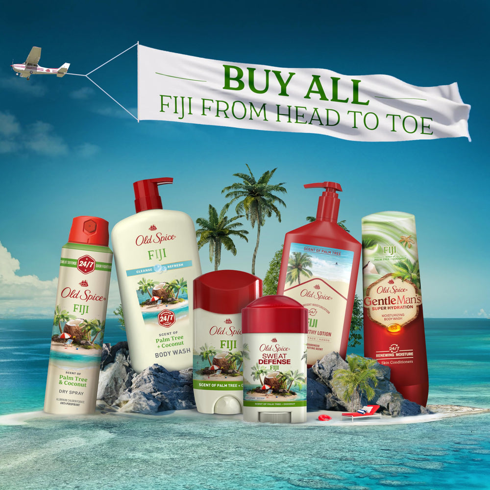 Old Spice Sweat Defense underarm application scene shows easy daily use.