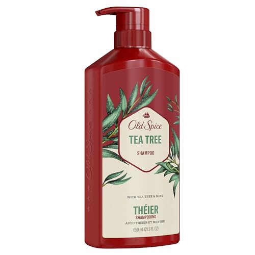 Empaque y diseño de Old Spice Tea Tree Champú reflejan estilo barbería.