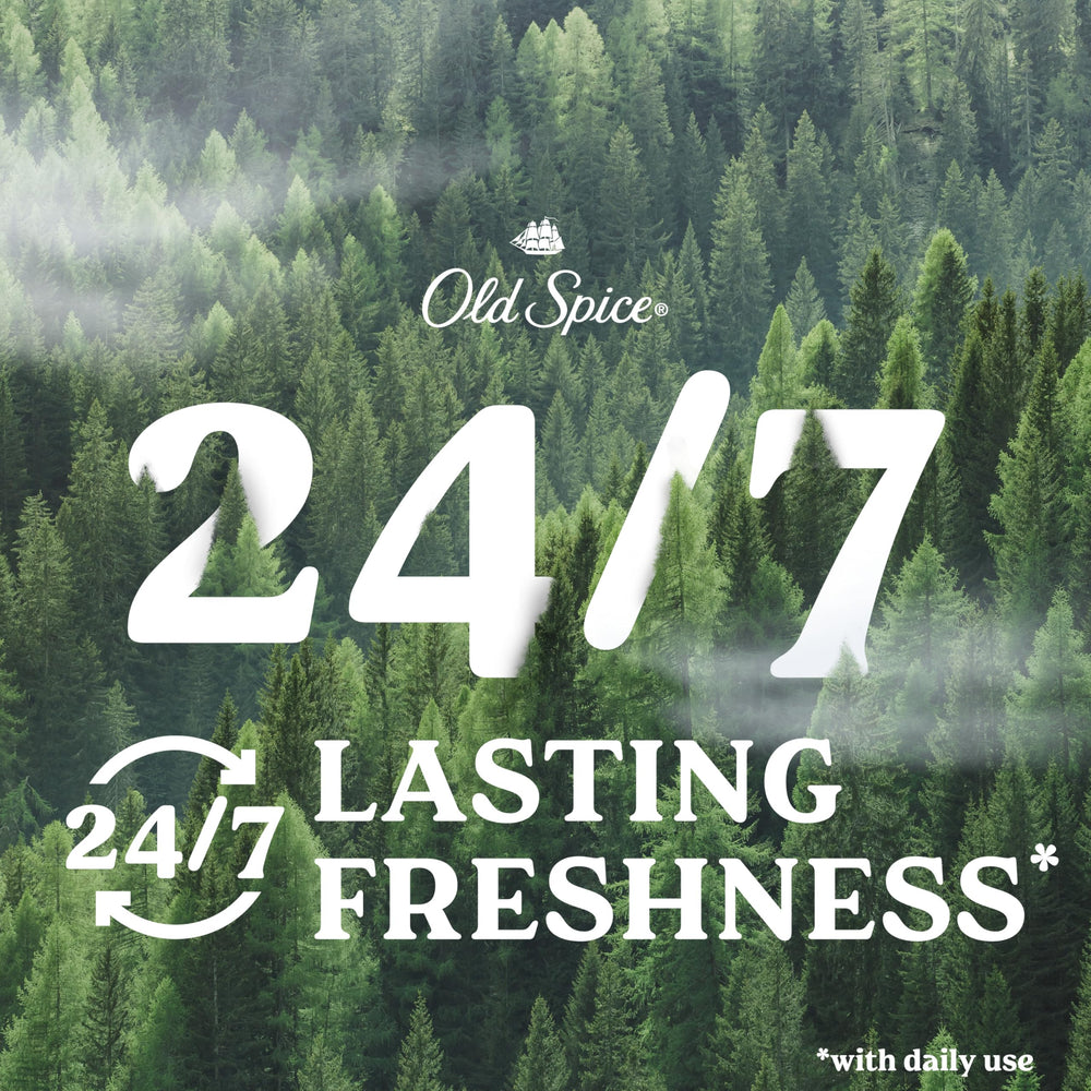 Old Spice Timber three-pack deodorant image emphasizes aluminum-free protection.