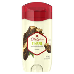 Old Spice Timber with Sandalwood deodorant bottle features forest-inspired scent.