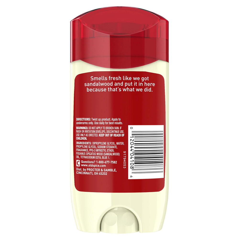 Old Spice Timber with Sandalwood tube showcases aluminum-free odor protection all day.