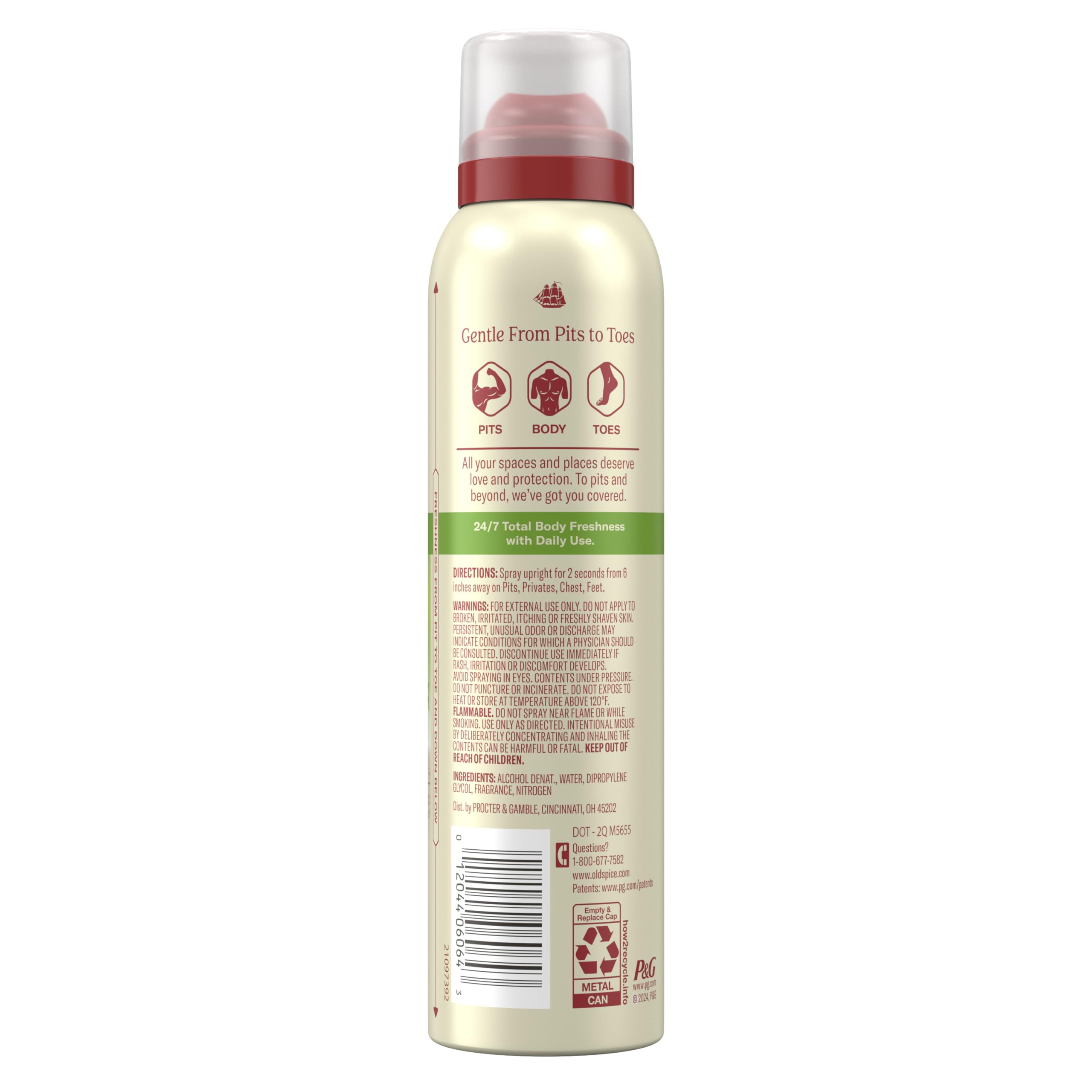 Old Spice Total Body Fiji, frasco resistente para uso diario sin irritación.