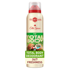 Old Spice Total Body Fiji, frasco visible, aroma refrescante para uso diario en todo el cuerpo.