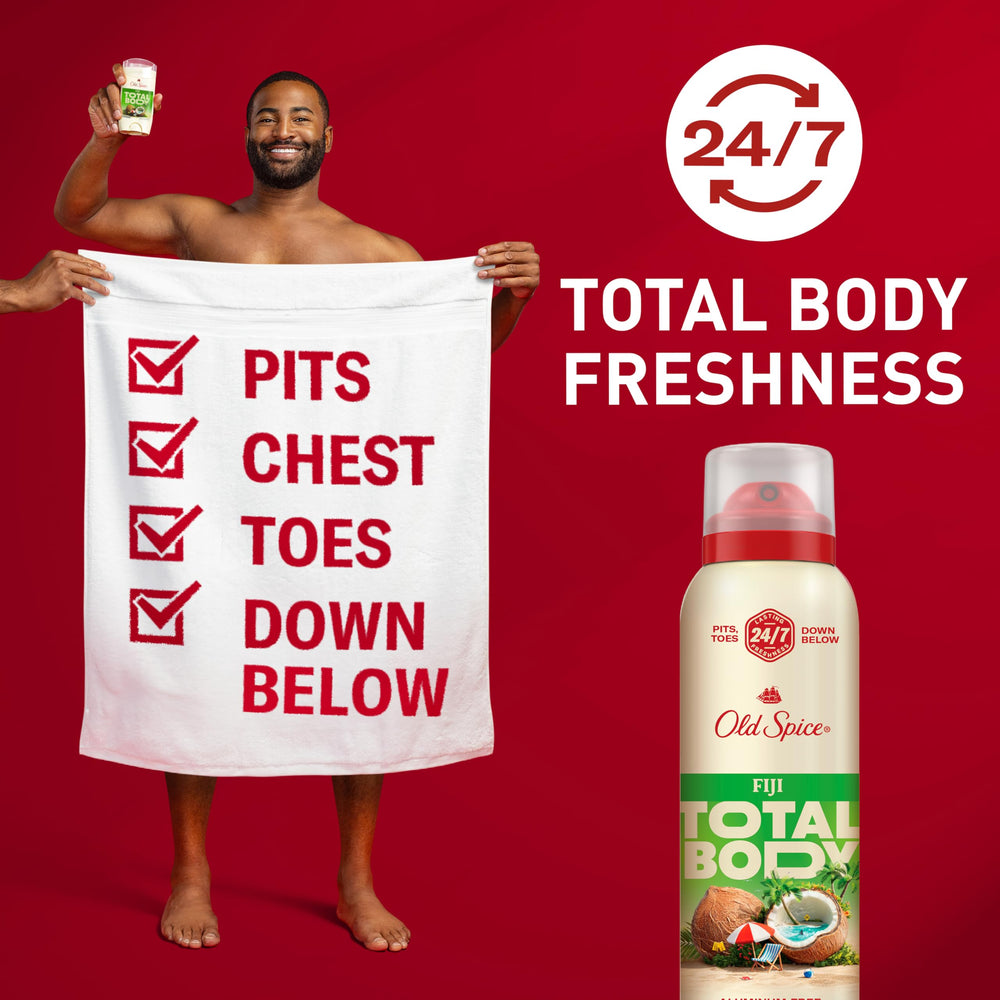 Old Spice Total Body Fiji, rociador en acción, protección de olores todo el día.