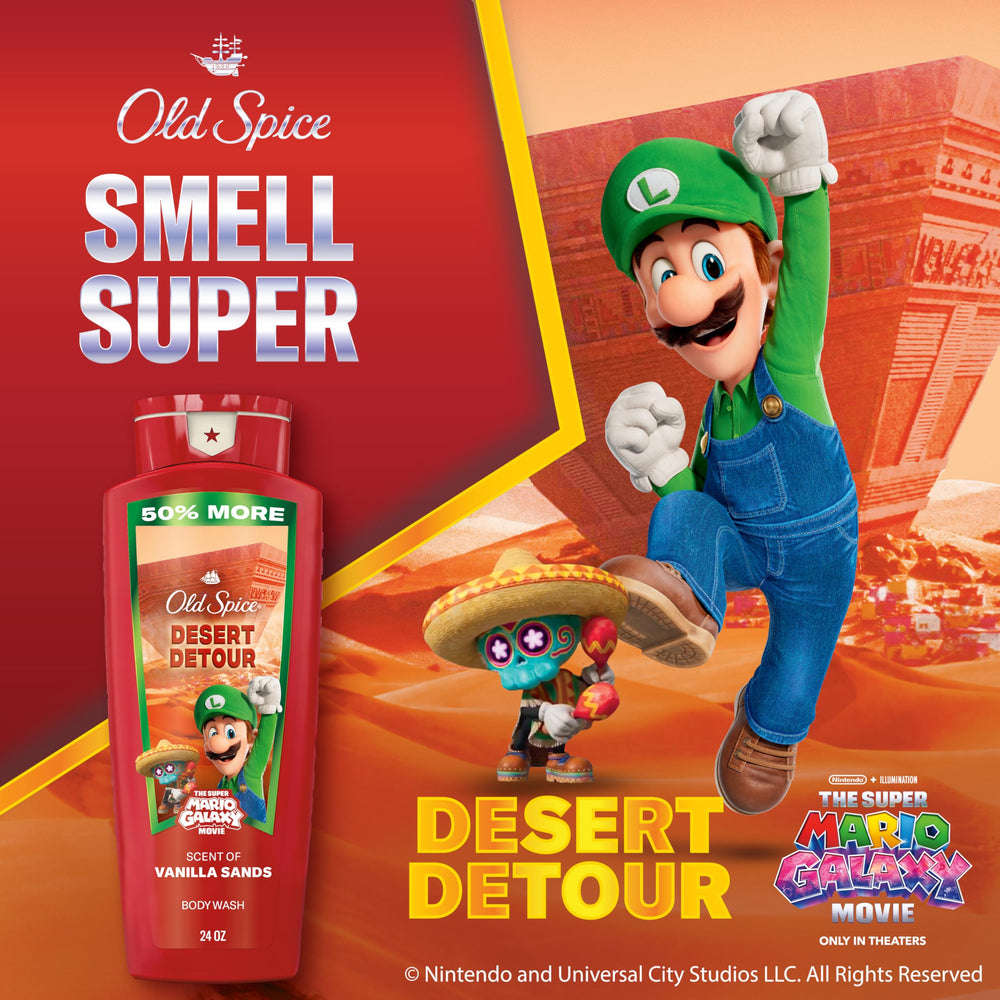 Close-up of Vanilla Sands scent label on Old Spice Desert Detour.