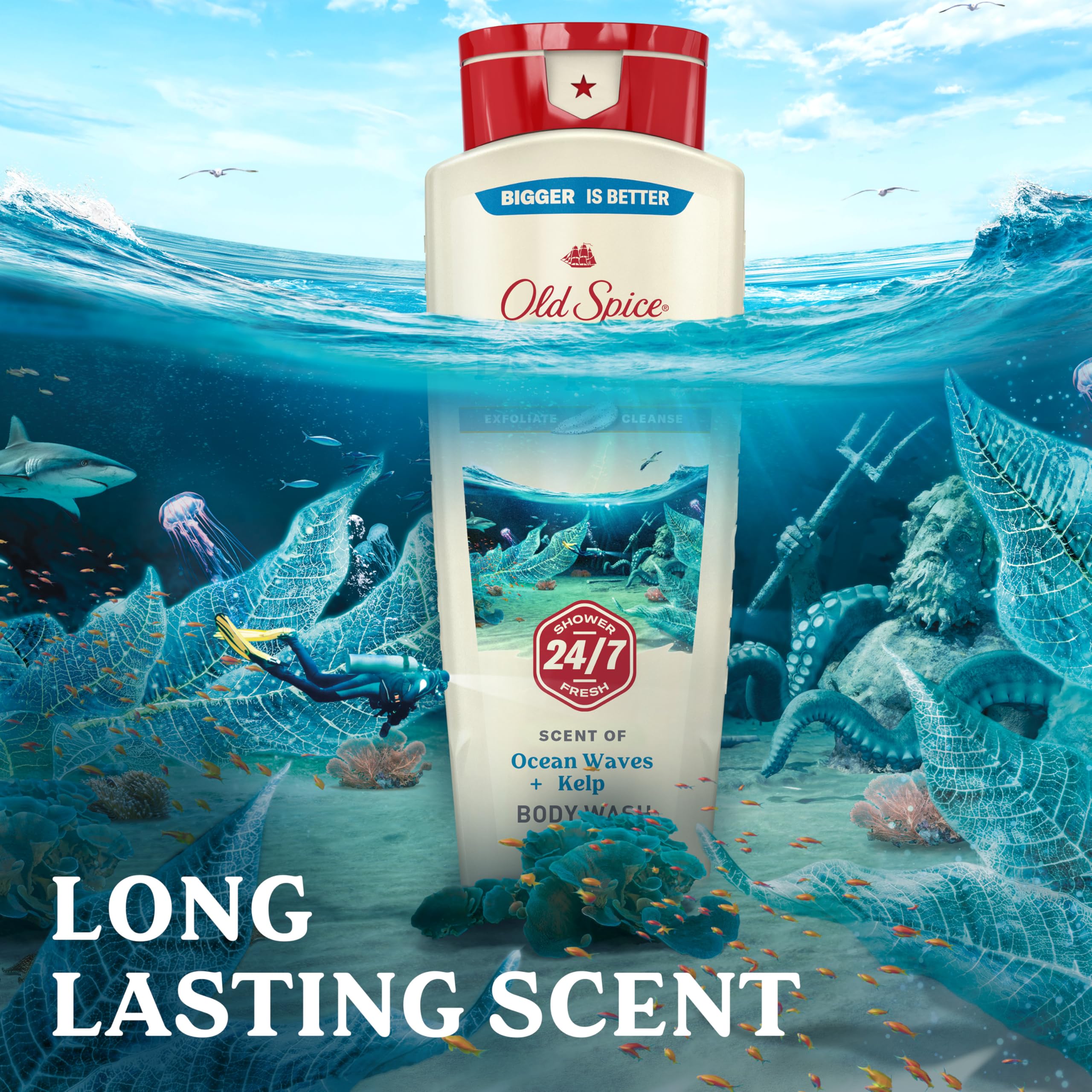 Old Spice Vitamin B3 enriched bottle highlights skin-friendly formula.