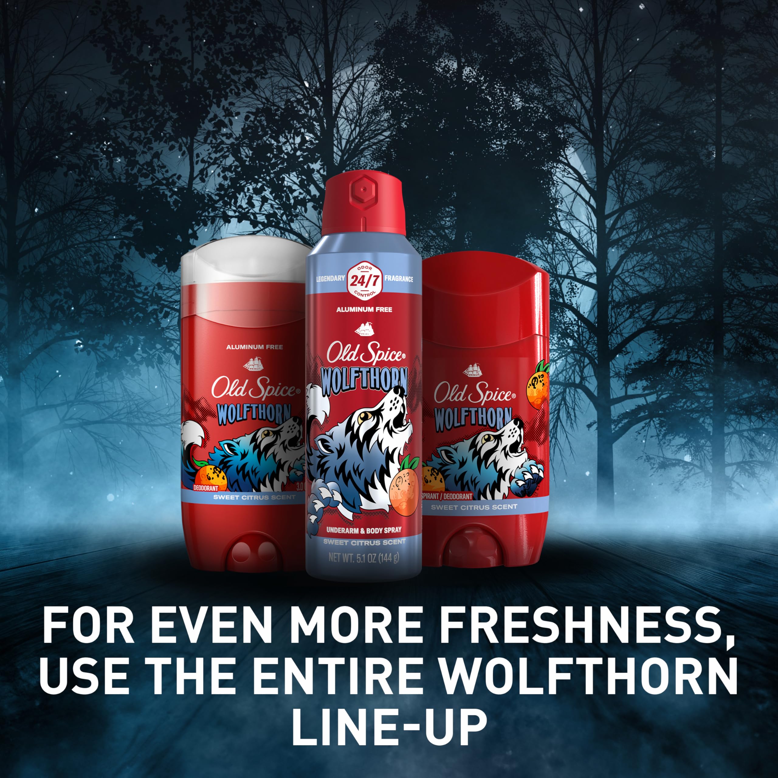 Old Spice Wolfthorn spray shown in a gym bag for daily use.