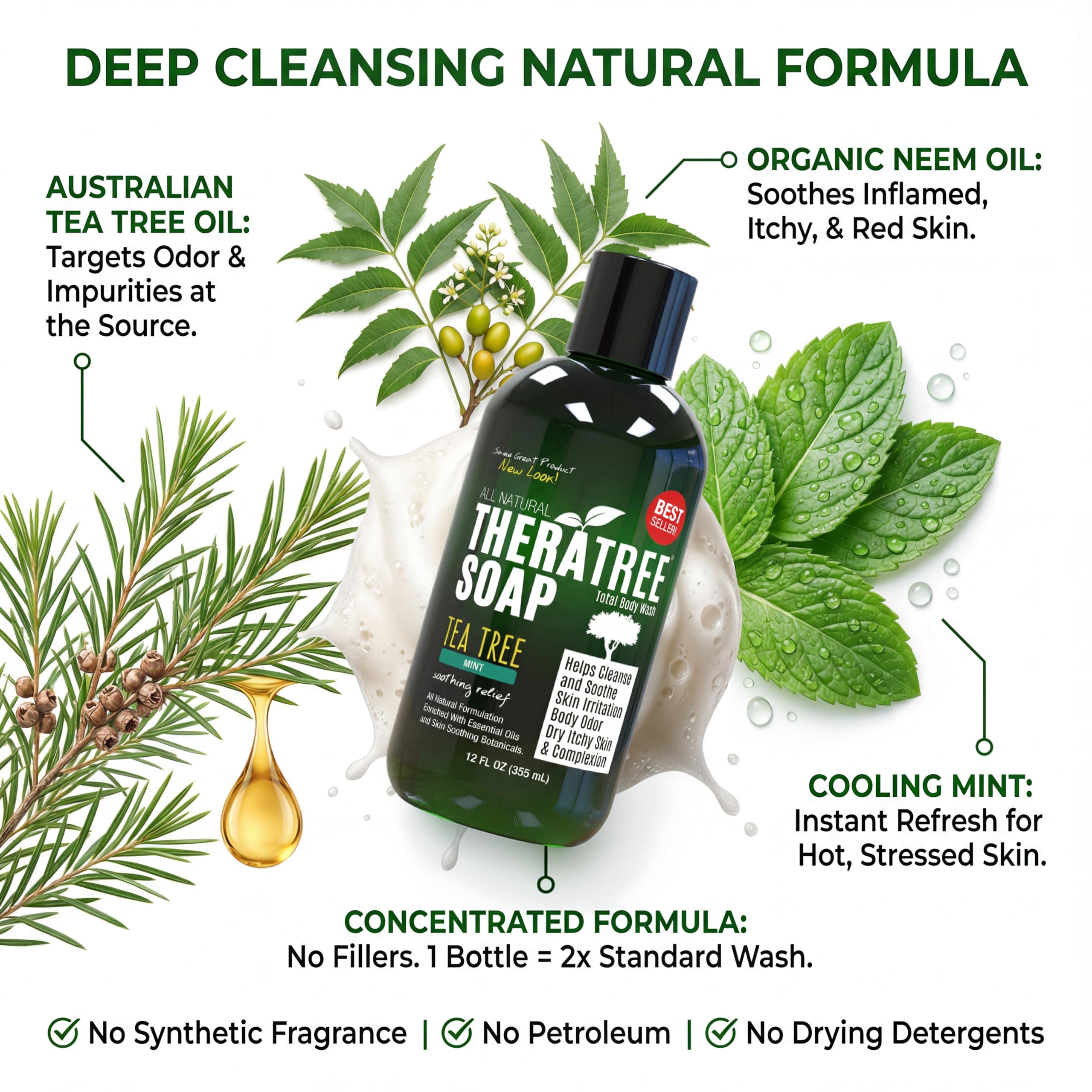 Oleavine TheraTree soap lather showing deep cleanse for pores