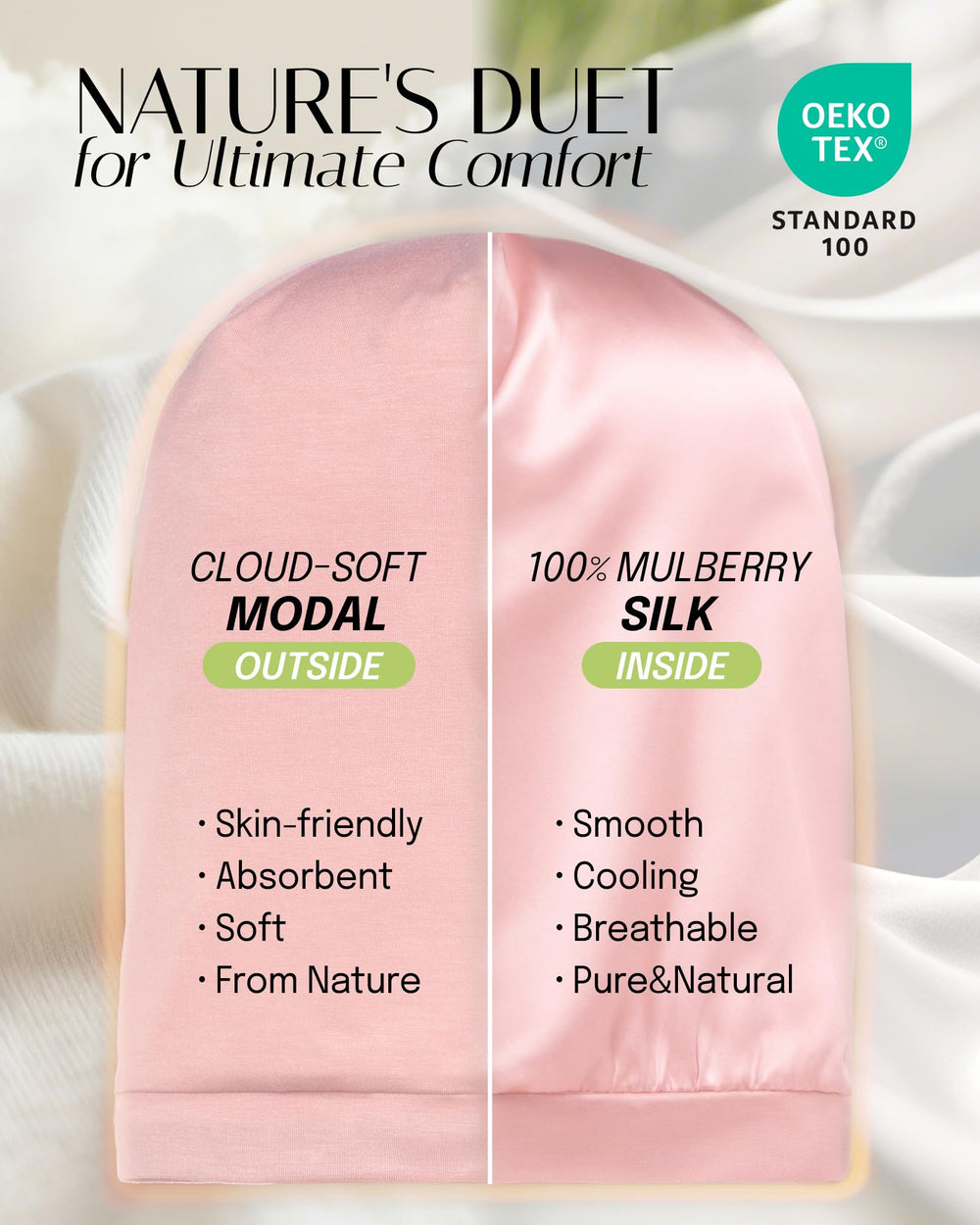 Bonete OLESILK de seda morera, protege el cabello del frizz al descansar.