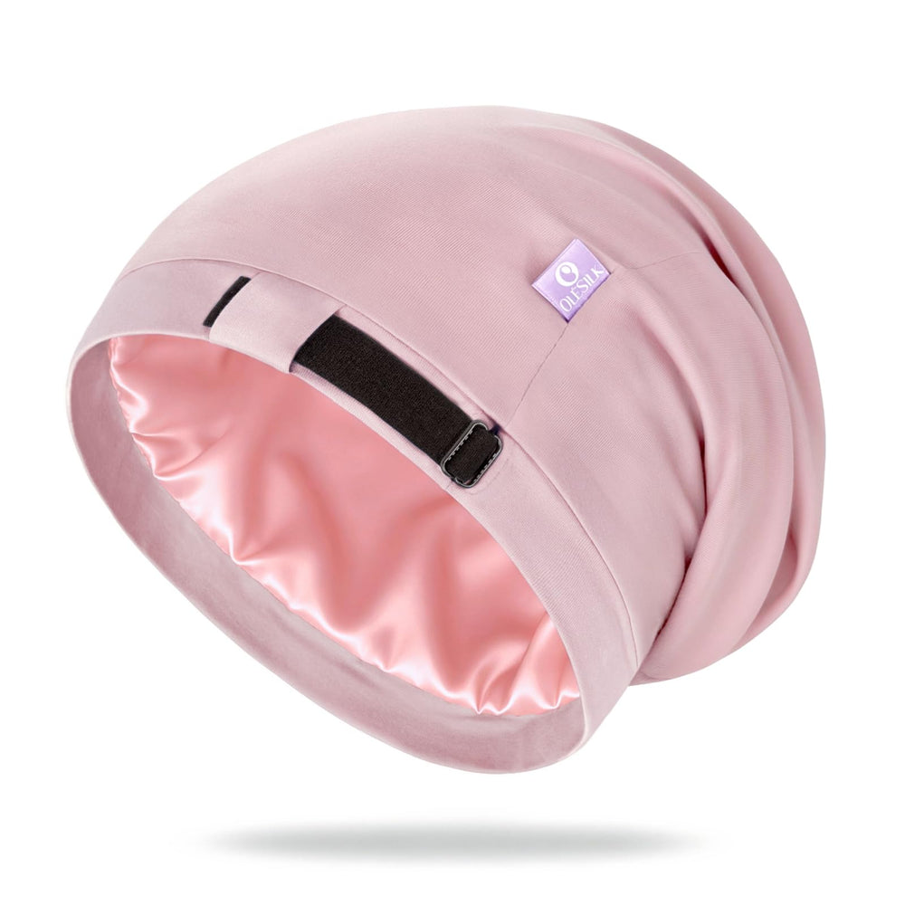 Bonete OLESILK de seda morera rosa para dormir, suave y cómodo.