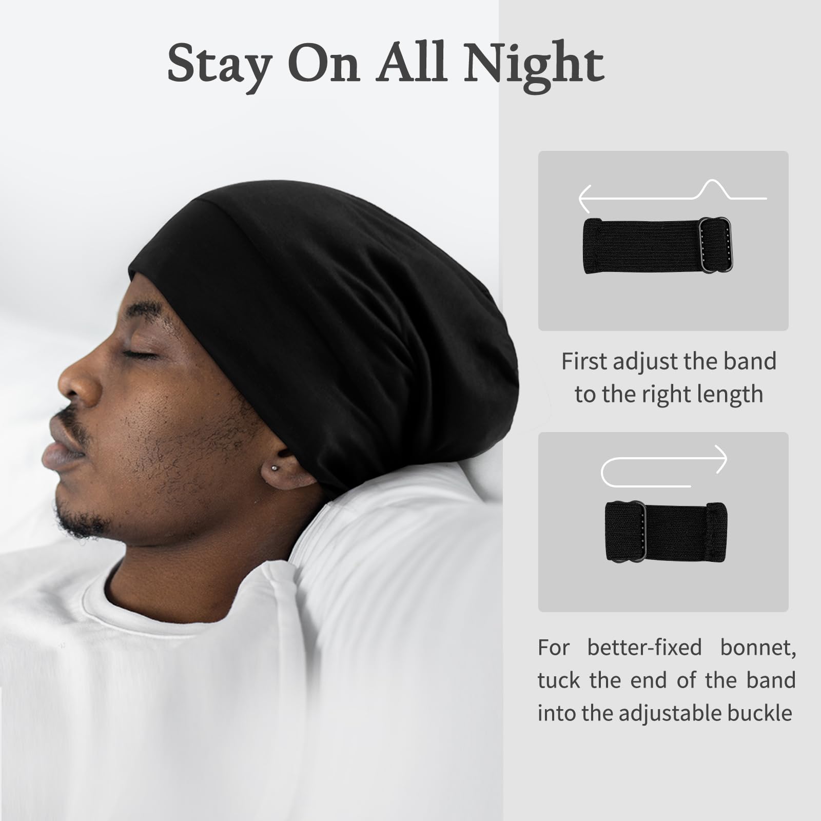 Cabello rizado protegido por el gorro de seda OLESILK para dormir.