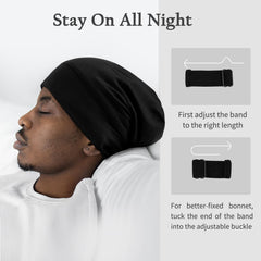 Cabello rizado protegido por el gorro de seda OLESILK para dormir.