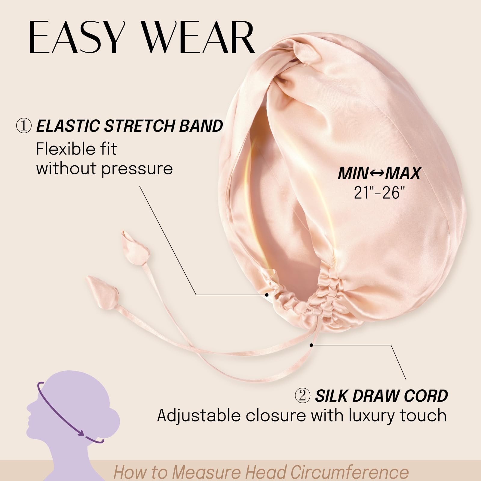 OLESILK machine washable silk bonnet design for easy care.