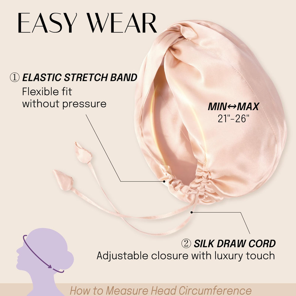 OLESILK machine washable silk bonnet design for easy care.