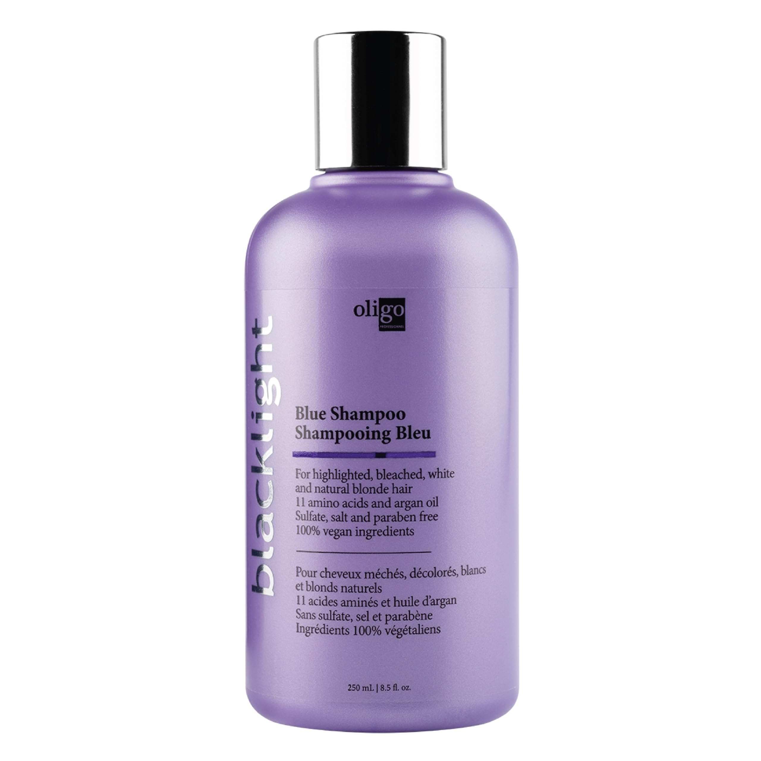 Oligo Professionnel Blacklight Blue Shampoo bottle front for sulfate-free blond toning.