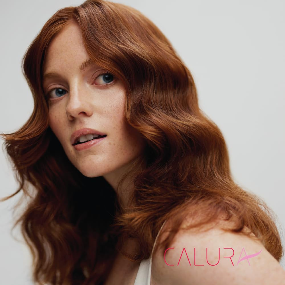 Final styled hair after Calura use showing shine and color protection