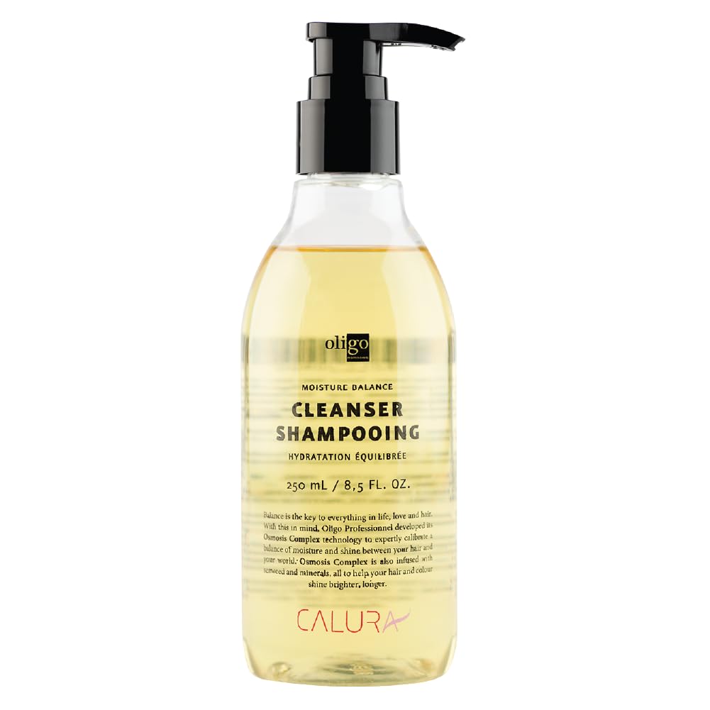 Oligo Professionnel Calura Moisture Balance Shampoo bottle enhances mineral hydration for color-safe hair