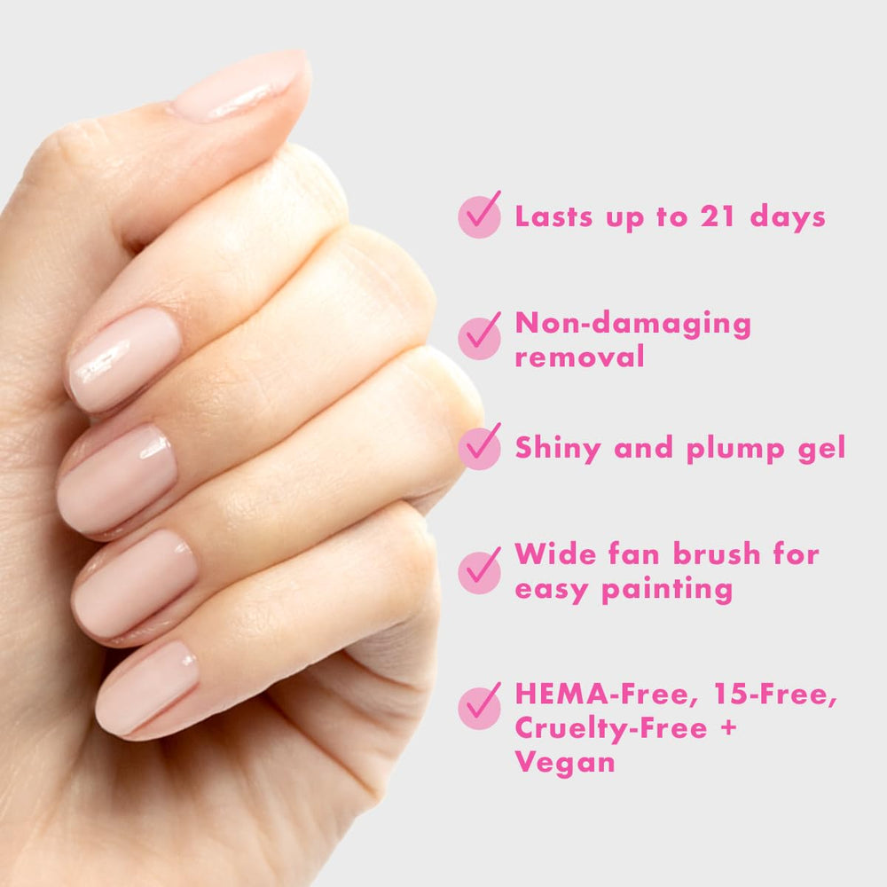Olive & June base gel: base suave para adherencia y protección.