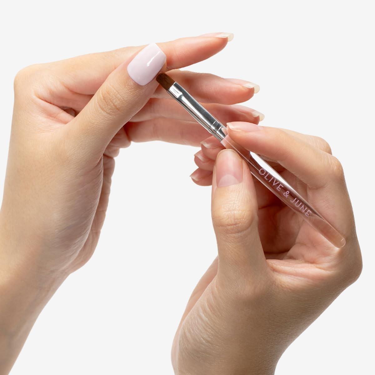 Olive & June Clean Up Brush vegan bristles maintain shape through repeated use.