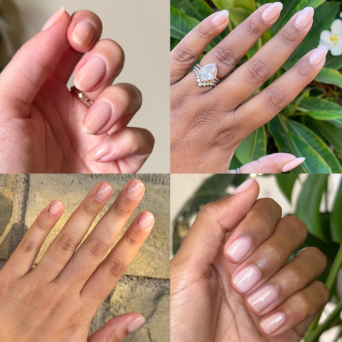 Aplicación de base gel Olive & June para adherencia duradera.