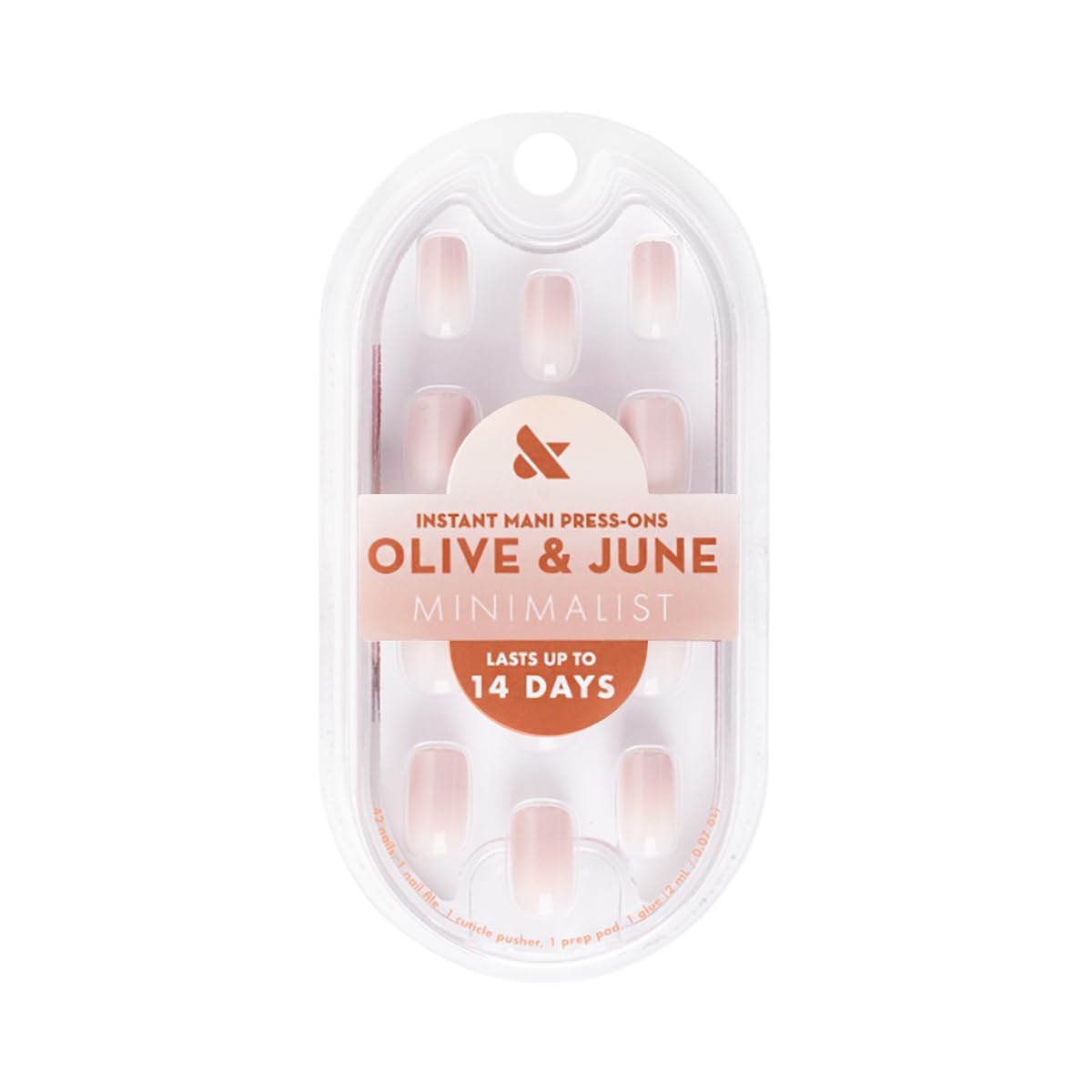 Close-up of Olive and June Instant Mani glue application process for secure wear.