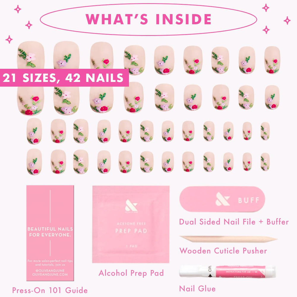 Close-up of Olive & June Instant Mani glue for secure application