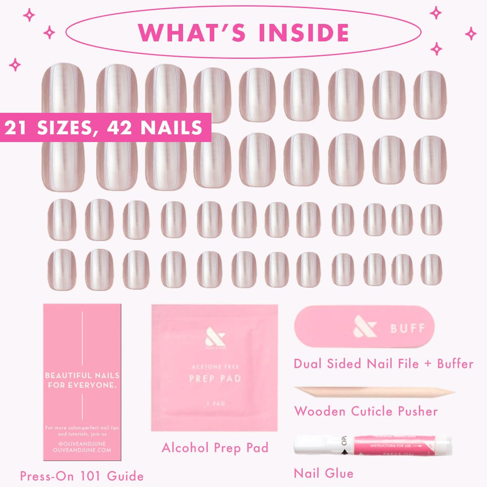 Olive & June Instant Mani nails on natural nails demonstrate lifelike curvature.