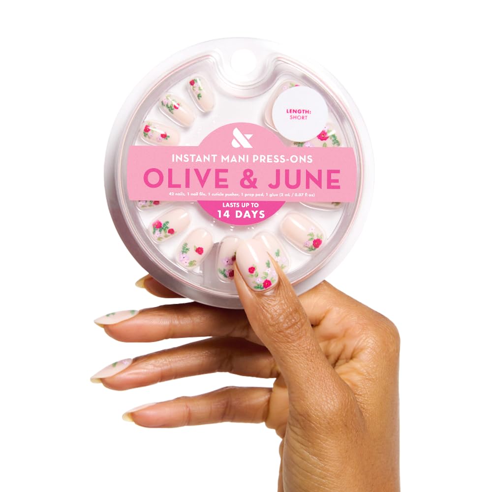 Olive & June Instant Mani Rose Bouquets nails on display for a real-looking manicure