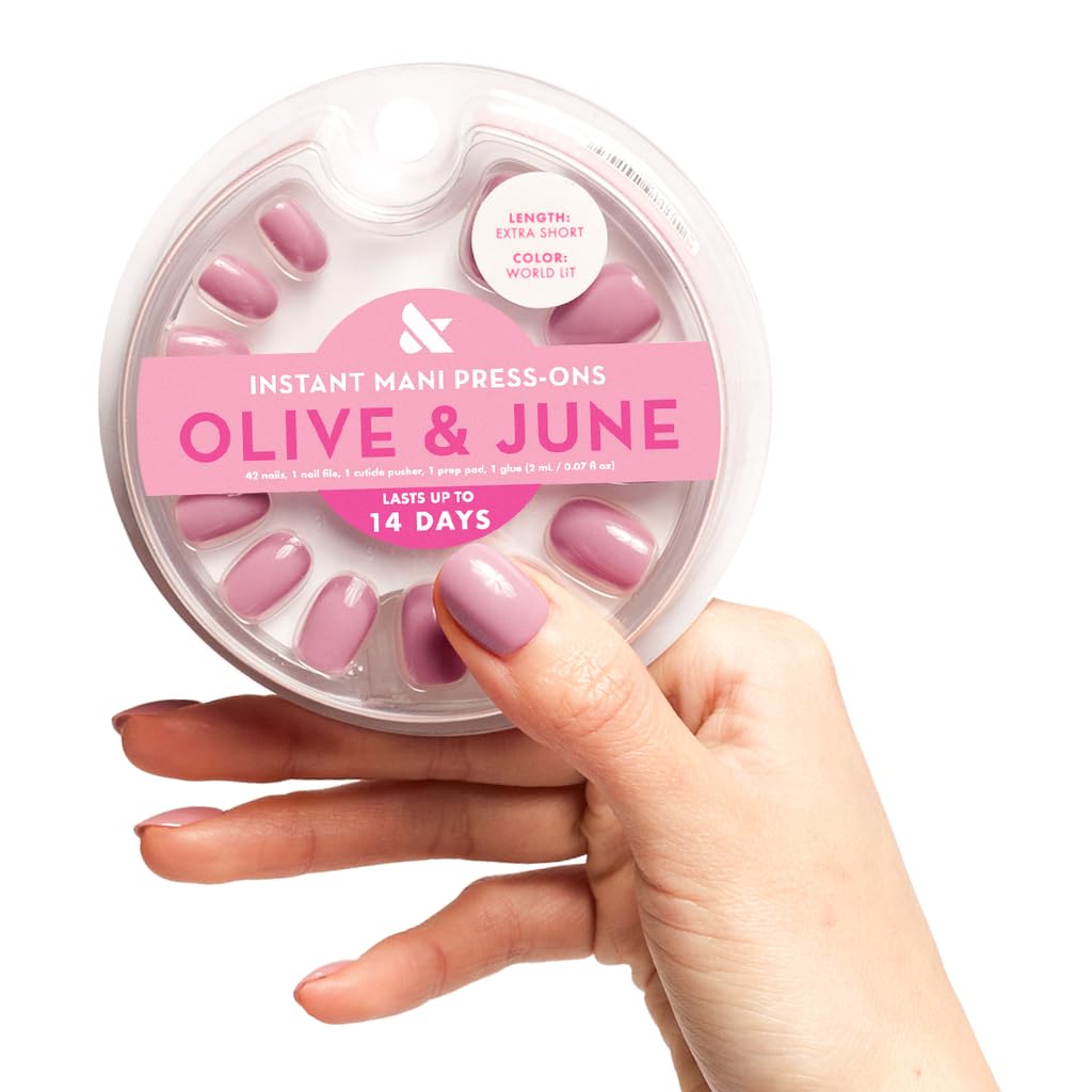 Olive & June Instant Mani uñas postizas mauve extra cortas para un aspecto natural diario.