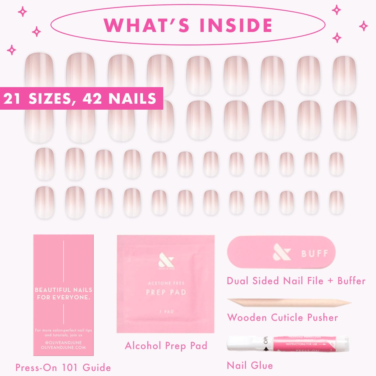 Nail file, buffer, and prep kit included for prep.