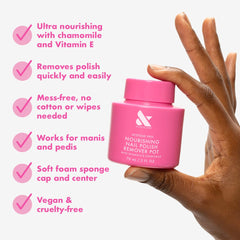 Nourishing Remover Pot de Olive & June, esponja interior facilita eliminación limpia.