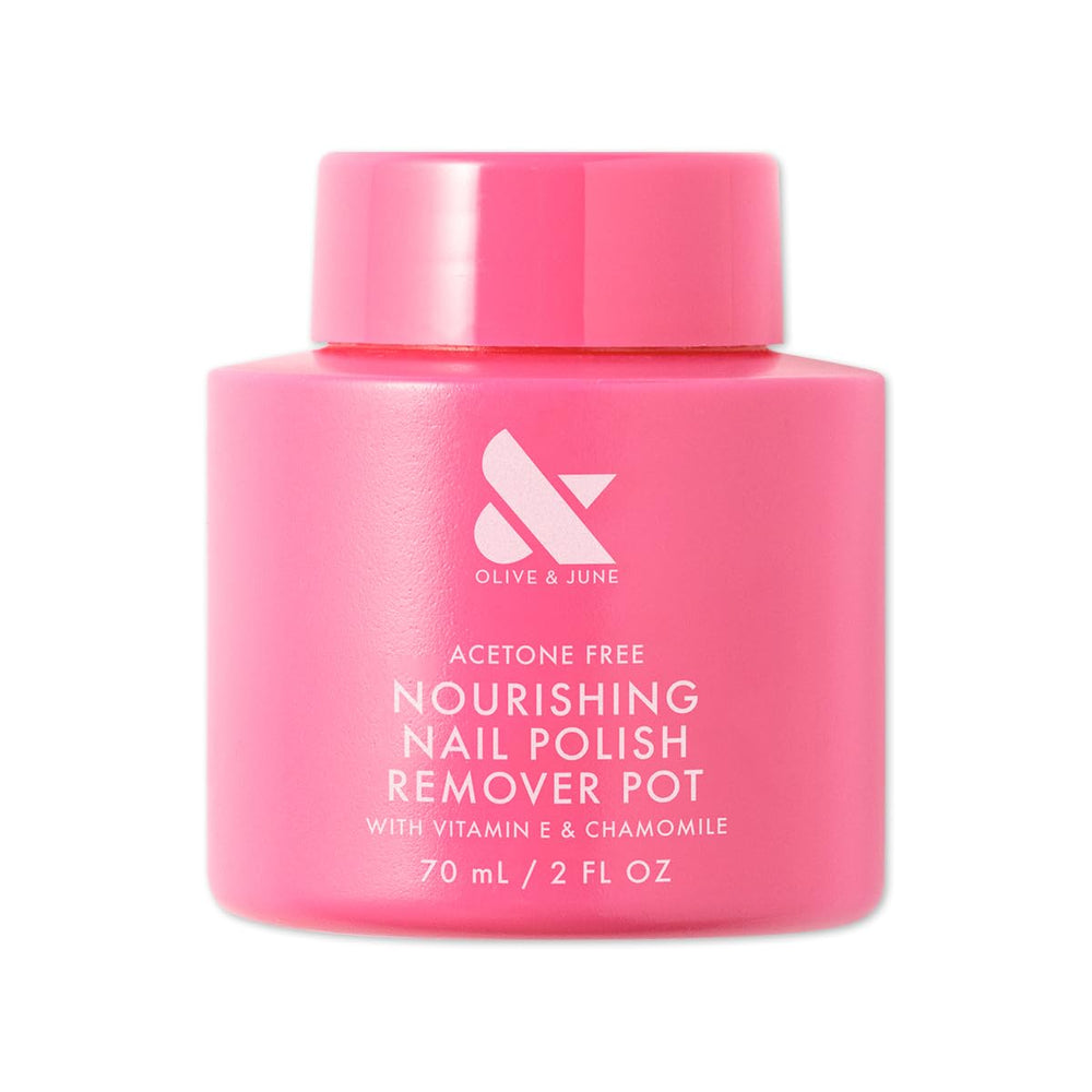 Nourishing Remover Pot para manos de Olive & June, eliminación rápida y suave.