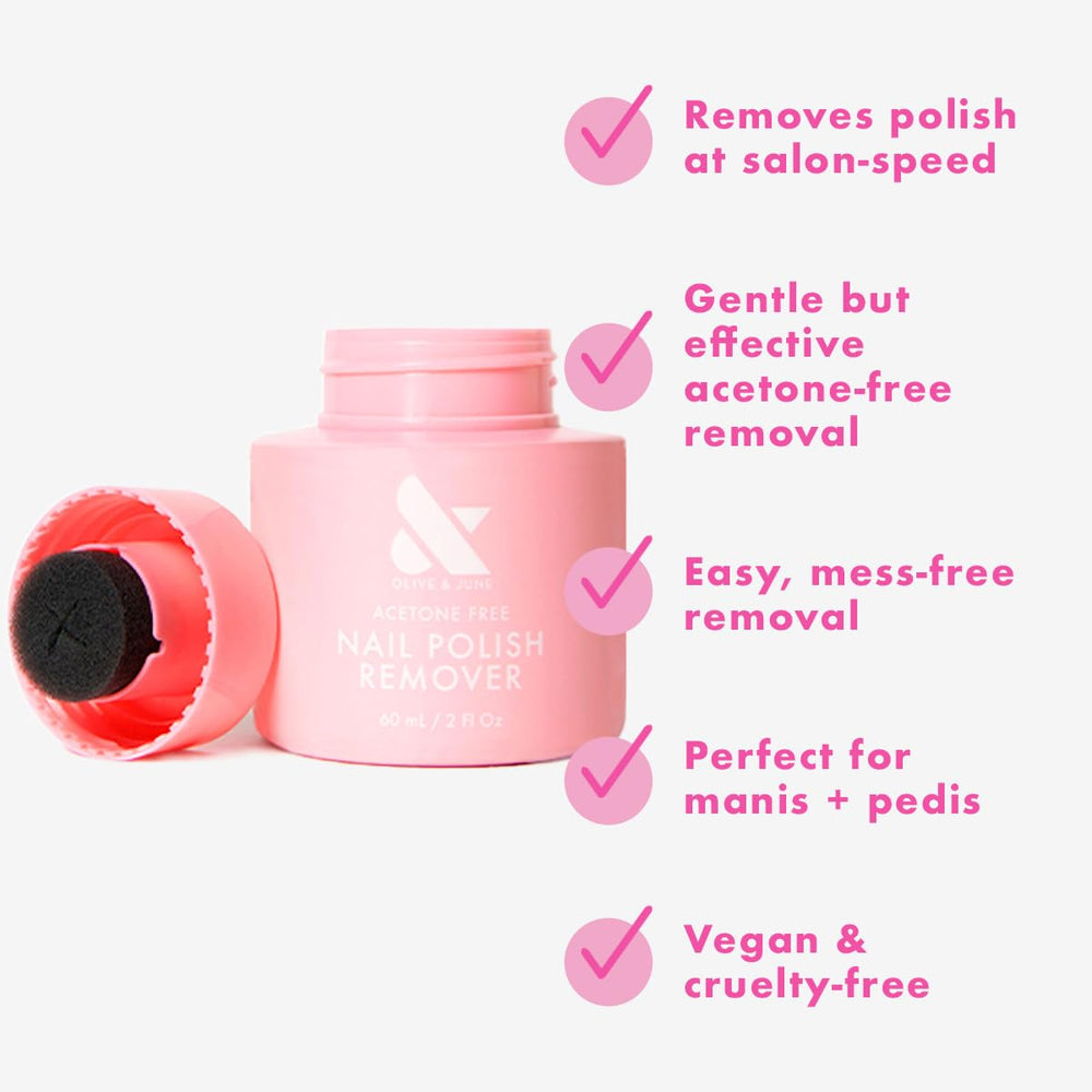 Toe polish removal using sponge-top lid on Olive & June remover pot.